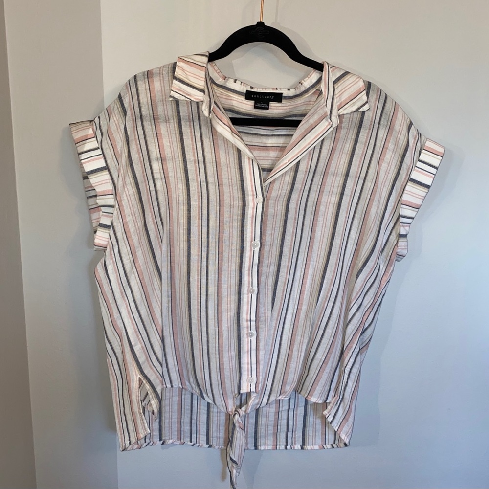 Sanctuary Striped Tie Top, L